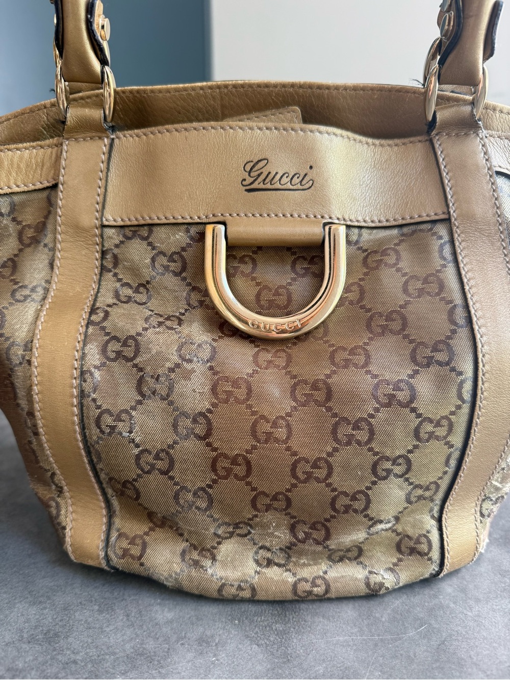 Gucci Crystal GG Abbey D-Ring Leather Tote Bag Made In Italy 211988 - 204991